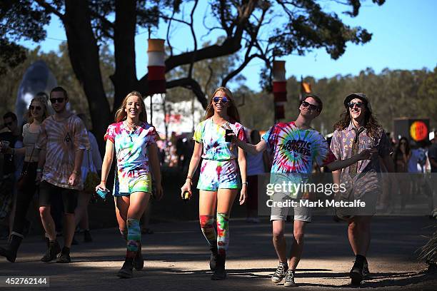 Festival-goers walk around the site at Splendour In the Grass 2014 on July 27, 2014 in Byron Bay, Australia.