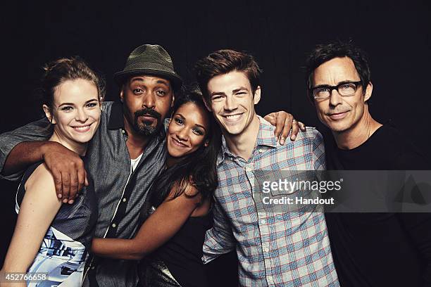 In this handout photo provided by Warner Bros, Danielle Panabaker, Jesse L. Martin, Candice Patton, Grant Gustin, and Tom Cavanagh of "The Flash"...