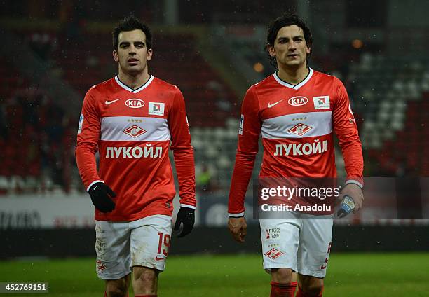 Tino Kosta and Hose Hurando of Spartak Moscowafter winning the Russian Premier League football match between Spartak Moscow and Volga Nizhny Novgorod...