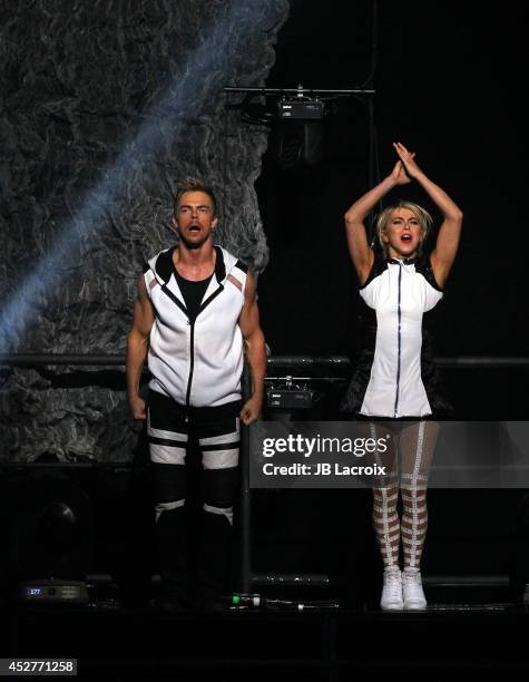 Julianne Hough and Derek Hough perform during "Move Live on Tour" concert on July 26, 2014 at the Orpheum Theatre in Los Angeles, California.