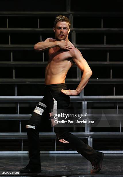 Personality / Dancer Derek Hough performs in the "Move Live On Tour" concert at the Orpheum Theatre on July 26, 2014 in Los Angeles, California.