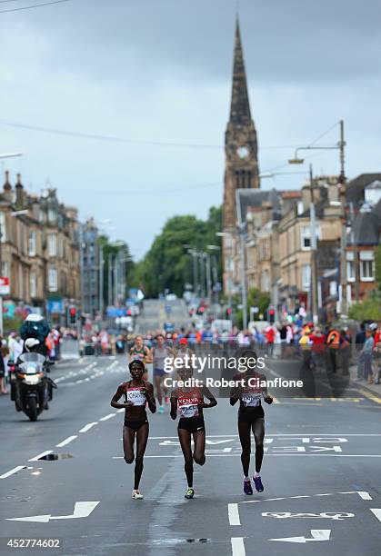 Helalia luleiko Johannes of Namibia, Caroline Kilel of Kenya and Flomena cheyech Daniel of Kenya lead the pack in the Women's Marathon during day...