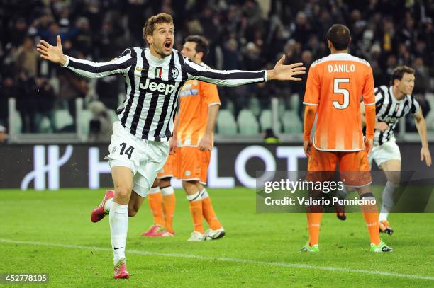 Fernando Llorente of Juventus celebrates after scoring the opening goal during the Serie A match between Juventus and Udinese Calcio at Juventus...