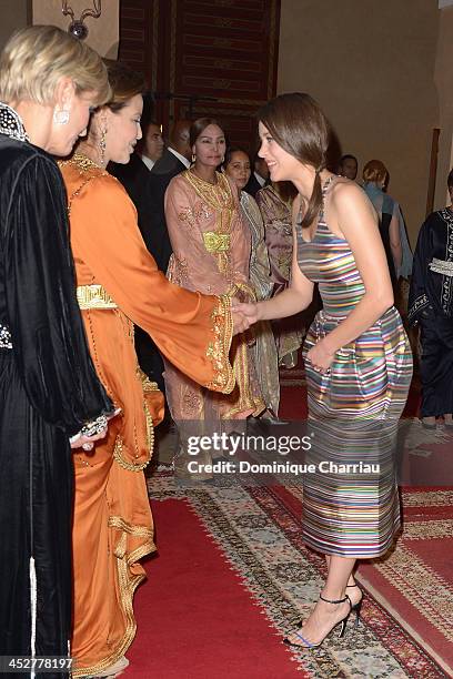 Actress and Jury Member Marion Cotillard is greeted by Princess Lalla Meryem of Morocco and Melita Toscan du Plantier as she attends the Royal Gala...