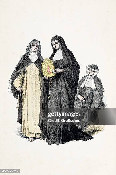 ilustrações de stock, clip art, desenhos animados e ícones de augustinian freira com costumes tradicionais do século 18 - madre