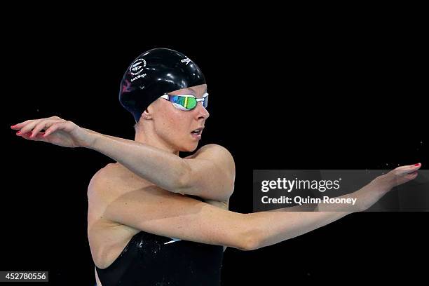 Lauren Boyle of New Zealand prepares for the Women's 800m Freestyle Heat 2 at Tollcross International Swimming Centre during day four of the Glasgow...