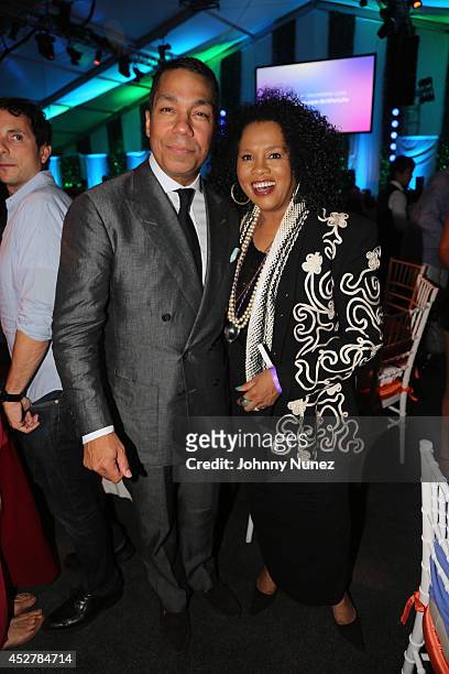 Honoree Valentino D. Carlotti and Sherry Bronfman attend the 15th annual Art for Life Gala hosted by Russell and Danny Simmons at Fairview Farms on...