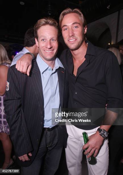 Michael Mirisch and actor Kyle Lowder attend the CitySpot Hollywood V.I.P. Party as part of the Hollywood Knights Norway Tour on August 15, 2008 in...