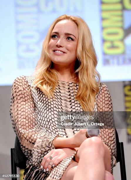 Actress Caity Lotz attends Warner Bros. Television & DC Entertainment world premiere presentation during Comic-Con International 2014 at San Diego...