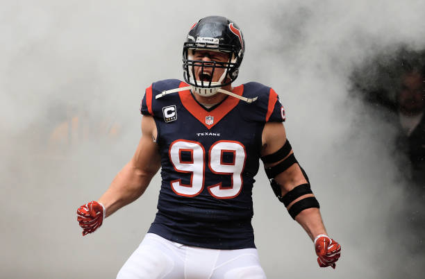 Watt of Houston Texans enters the field before the game against the New England Patriots at Reliant Stadium on December 1, 2013 in Houston, Texas.