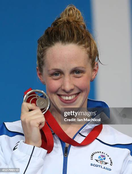 Hannah Miley of Scotland with her bronze medal from the 200m IM at Tollcross International Swimming Centre during day four of the Glasgow 2014...