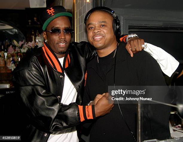 Sean P.Diddy Combs and Eddie F, producer during Sean P. Diddy Combs' Surprise 35th Birthday Party at Figa in New York City, New York, United States.