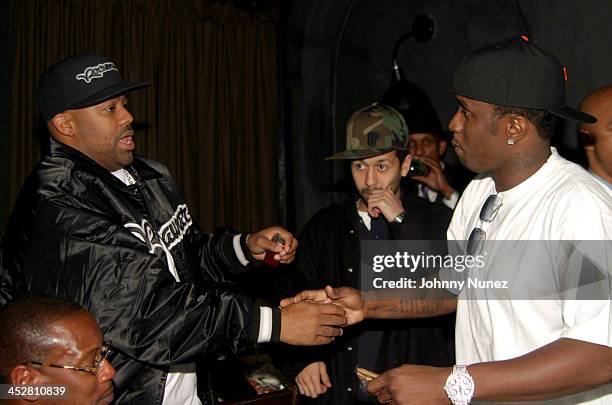 Damon Dash, DJ Juskee and Sean P.Diddy Combs during Sean P. Diddy Combs' Surprise 35th Birthday Party at Figa in New York City, New York, United...