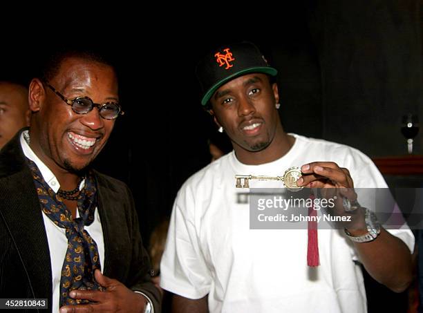 Andre Harrell and Sean P.Diddy Combs during Sean P. Diddy Combs' Surprise 35th Birthday Party at Figa in New York City, New York, United States.