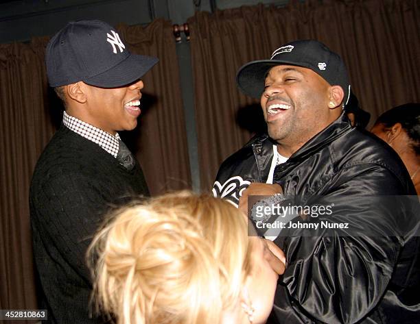 Jay-Z and Damon Dash during Sean P. Diddy Combs' Surprise 35th Birthday Party at Figa in New York City, New York, United States.