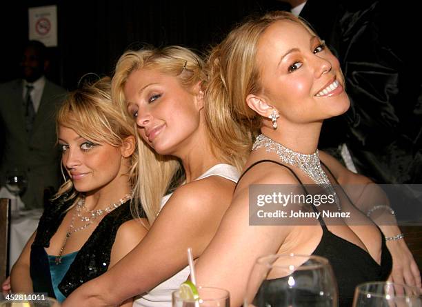 Nicole Richie, Paris Hilton and Mariah Carey during Sean P. Diddy Combs' Surprise 35th Birthday Party at Figa in New York City, New York, United...