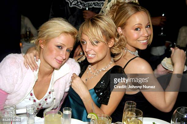 Paris Hilton, Nicole Richie and Mariah Carey during Sean P. Diddy Combs' Surprise 35th Birthday Party at Figa in New York City, New York, United...