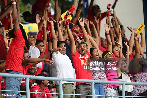 Mexican wave during a match between The Trinidad and Tobago Red Steel and St. Lucia Zouks as part of the week 3 of Caribbean Premier League 2014 at...