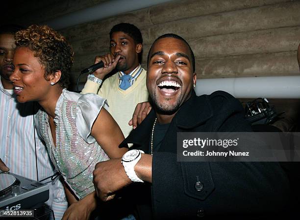 Eva Pigford, Fonzworth Bentley and Kanye West during Kanye West and Groovevolt.com Present a Private Screening of BET's Rip the Runway at Cielo in...