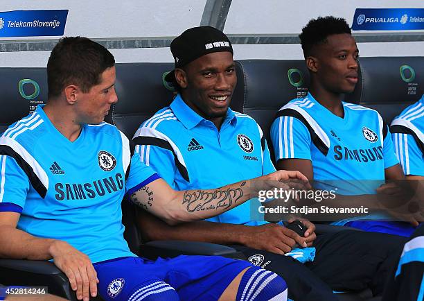 Didier Drogba and Fernando Torres of FC Chelsea talk prior the Pre Season Friendly match between FC Olimpija Ljubljana and FC Chelsea at Stozice...