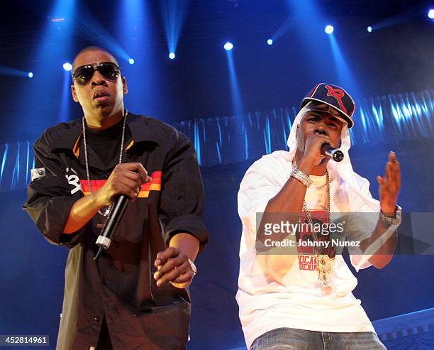Jay-Z and Memphis Bleek during Power 105.1 FM Presents Jay-Z I Declare War Concert at Continental Airlines Arena in New York, New York, United States.
