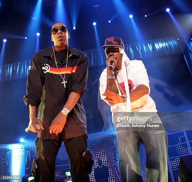 Jay-Z and Memphis Bleek during Power 105.1 FM Presents Jay-Z I Declare War Concert at Continental Airlines Arena in New York, New York, United States.