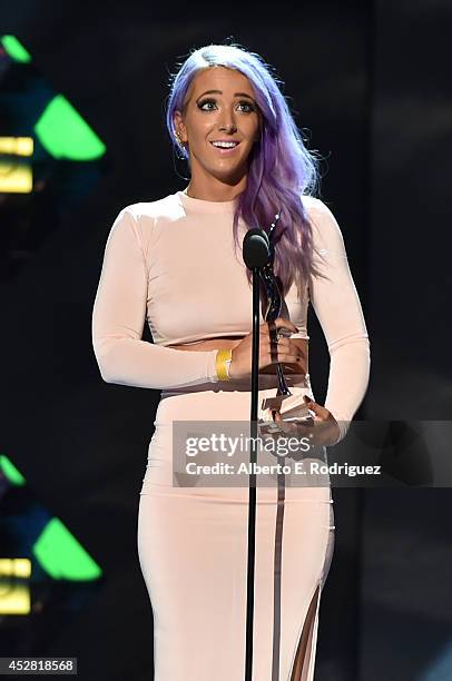 Internet personality Jenna Marbles speaks onstage at the 2014 Young Hollywood Awards brought to you by Samsung Galaxy at The Wiltern on July 27, 2014...