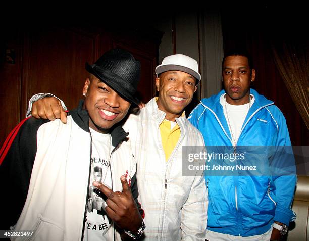 Ne-Yo, Russell Simmons and Jay-Z during Coca Cola's Coke Side Of Life Launch Party at Capitale in New York City at Capitale in New York City, New...