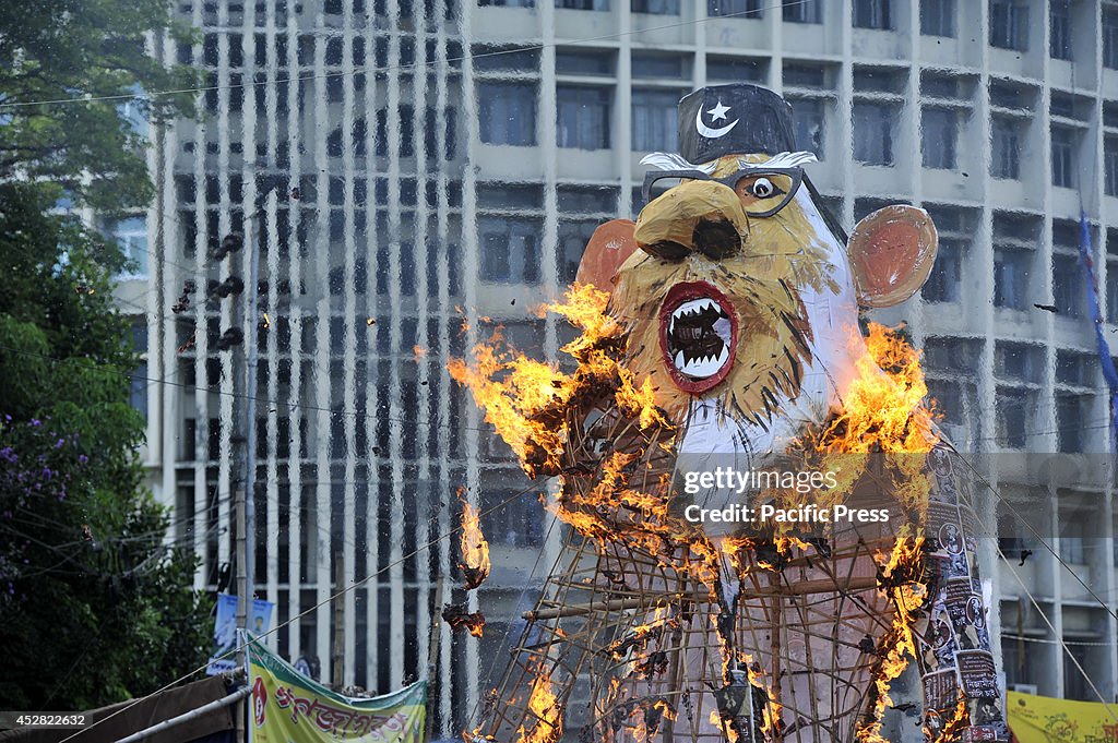Gonojagoron moncho burn Nizami's effigy at Shabag in Dhaka.
