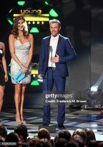 Actress Heather McDonald and the winner of Hottest Body TV PerDerek Hough onstage at the 2014 Young Hollywood Awards brought to you by Samsung Galaxy...