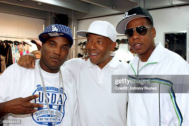 Young Jeezy, Russell Simmons and Jay Z during 2005 Magic Convention - Fall Season - Day 2 - Celebrity Sighting at Las Vages Convention Center in Las...