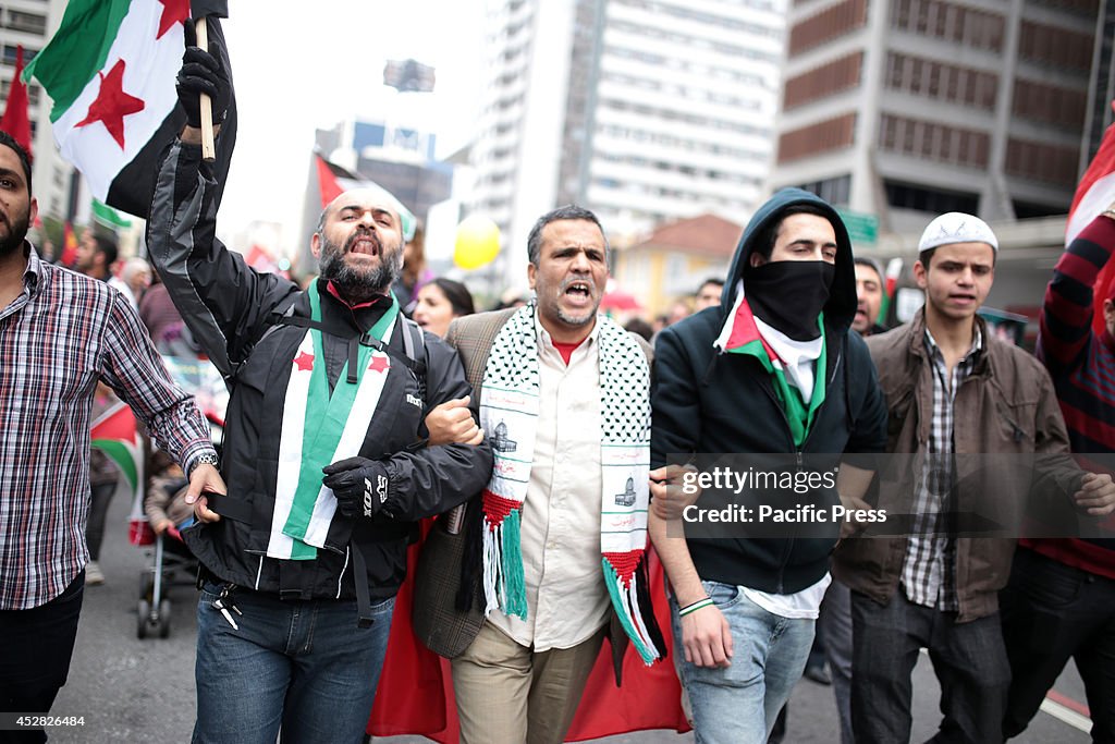 Men shout words in Arabic during a Pro-Palestine protest in...