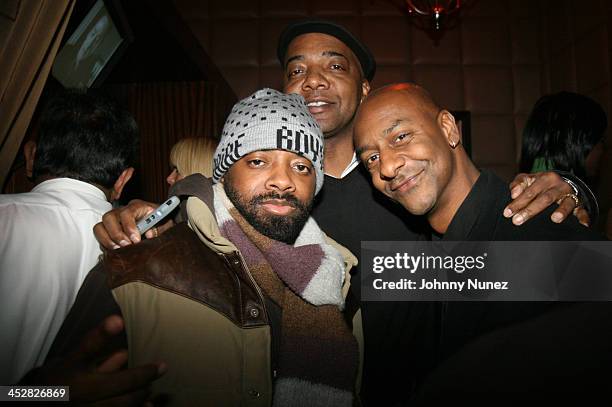 Jermaine Dupri, Michael Mauldin and Stephen Hill attend Rocko's Self-Made album release party at Room Service March 17, 2008 in New York City.