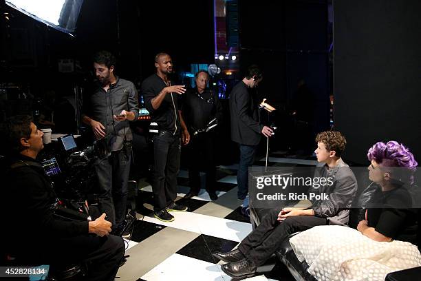 Actor Nolan Gould , host Kelly Osbourne and crew backstage at the 2014 Young Hollywood Awards brought to you by Samsung Galaxy at The Wiltern on July...