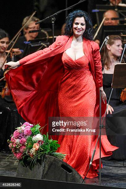 Angela Gheorghiu performs during the Thurn & Taxis Castle Festival 2014 on July 27, 2014 in Regensburg, Germany.