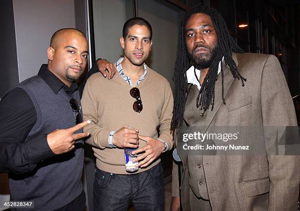 Jesse Terrero, Adam Rodriguez and Carlos McCullers attend New Era & 944 Magazine Pre-Grammy Party at Studio 944 on February 7, 2009 in Westwood,...