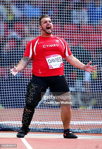 Aled Davies of Wales competes in the Men's F42/44 Discus final at Hampden Park during day five of the Glasgow 2014 Commonwealth Games on July 28,...