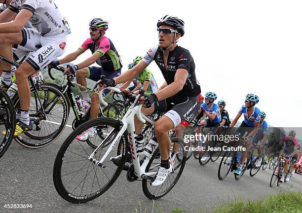 Matthew Busche of USA and Trek Factory Racing in action during stage eighteen of the 2014 Tour de France, a 146 km road stage from Pau to Hautacam on...