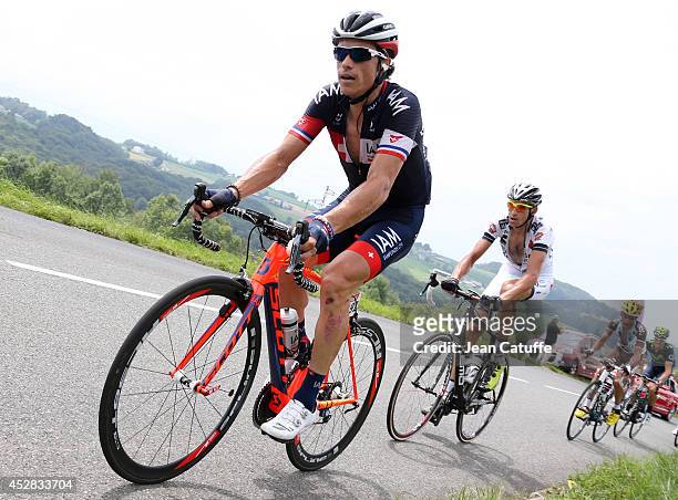 Sylvain Chavanel of France and Iam Cycling in action during stage eighteen of the 2014 Tour de France, a 146 km road stage from Pau to Hautacam on...