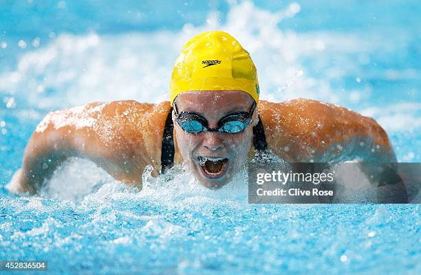 Ellen Gandy of Australia competes in the Women's 200m Butterfly Heat 2 at Tollcross International Swimming Centre during day five of the Glasgow 2014...