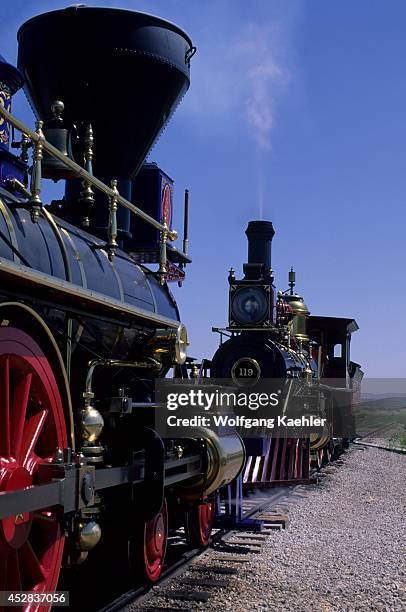 Union Pacific steam engine No. 119 and the Jupiter made history to meet at Promontory Summit, Utah, during the Golden Spike ceremony commemorating...