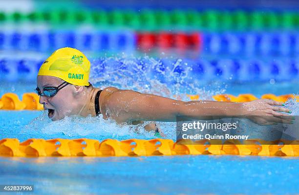 Ellen Gandy of Australia competes in the Women's 200m Butterfly Heat 2 at Tollcross International Swimming Centre during day five of the Glasgow 2014...