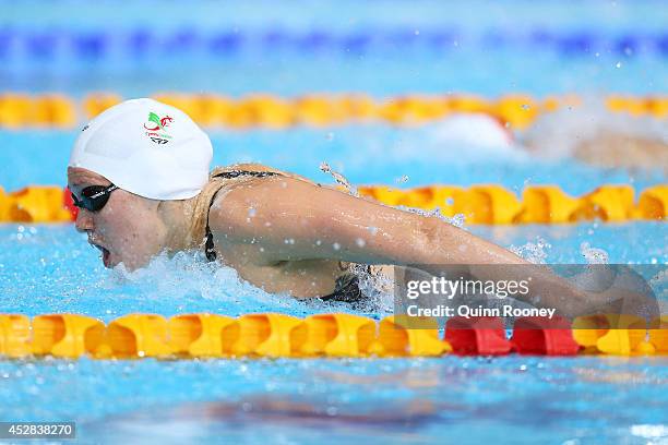Jemma Lowe of Wales competes in the Women's 200m Butterfly Heat 1 at Tollcross International Swimming Centre during day five of the Glasgow 2014...