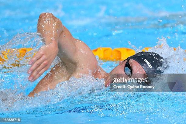Daniel Fogg of England competes in the Men's 1500m Freestyle Heat 2 at Tollcross International Swimming Centre during day five of the Glasgow 2014...