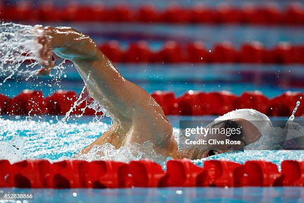 Ryan Cochrane of Canada competes in the Men's 1500m Freestyle Heat 3 at Tollcross International Swimming Centre during day five of the Glasgow 2014...