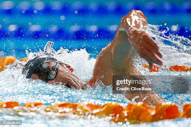 Daniel Fogg of England competes in the Men's 1500m Freestyle heat 2 at Tollcross International Swimming Centre during day five of the Glasgow 2014...
