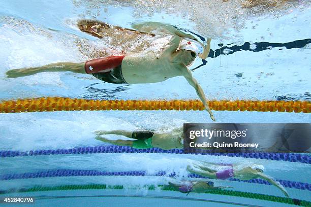 Ryan Cochrane of Canada competes in the Men's1500m Freestyle heat 3 at Tollcross International Swimming Centre during day five of the Glasgow 2014...