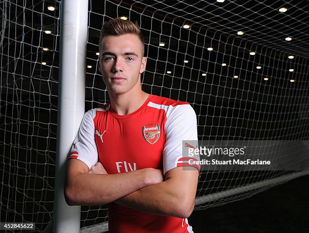 Arsenal unveil new signing Calum Chambers on July 28, 2014 in St Albans, England.