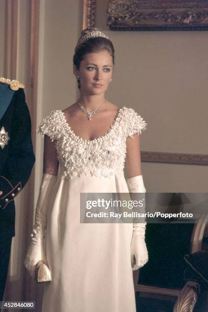 Princess Paola of Belgium during a State Dinner at the Royal Palace in Brussels, circa 1966.