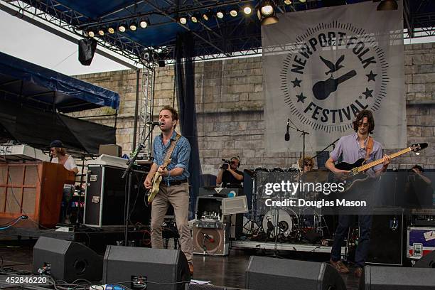 Tay Strathairn, Taylor Goldsmith, Griffin Goldsmith and Wylie Gelber of Dawes performs during the 2014 Newport Folk Festival at Fort Adams State Park...